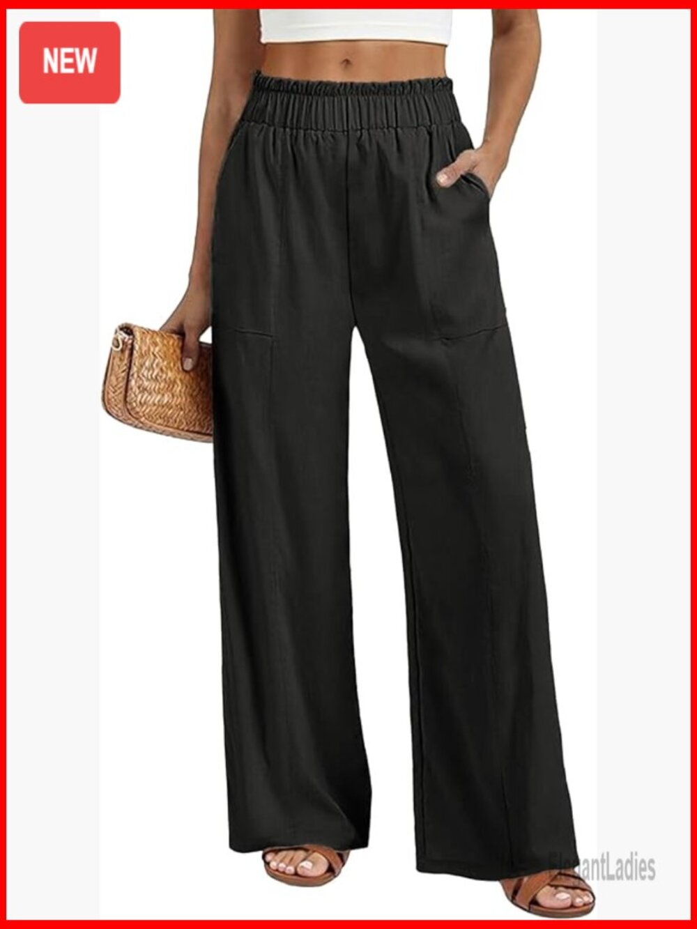 High Waist Wide Leg Palazzo Pants, Lightweight Linen Feel, Casual Flow